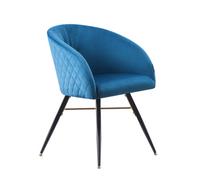 Life Interiors Single Blue Vittorio Velvet Dining Chair With Black Metal Legs, Quilted Design Modern Accent Chair