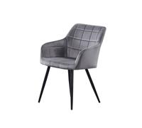 Life Interiors Single Camden Modern Velvet Dining Chair With Armrests, Quilted Design & Black Metal Legs In Dark Grey Dark Grey