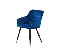 Life Interiors Single Camden Modern Velvet Dining Chair with Armrests, Quilted Design & Black Metal Legs in Royal Life Interiors Royal
