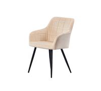 Life Interiors Single Camden Modern Velvet Dining Chair With Armrests, Quilted Design & Black Metal Legs In Cream Cream