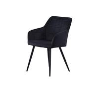 Life Interiors Single Camden Modern Velvet Dining Chair with Armrests, Quilted Design & Black Metal Legs Life Interiors Black