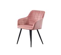 Life Interiors Single Camden Modern Velvet Dining Chair With Armrests, Quilted Design & Black Metal Legs In Pink Pink