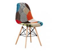 Life Interiors Single Colorful Patchwork Accent Chair with Wooden Legs and Metal Wire Frame Mid-Century Modern Dining Chair - Multicolor - Retro - Fabric