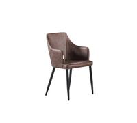 Life Interiors Single Dark Brown Zarah Modern Faux Leather Dining Chair With Armrests And Black Metal Legs, Comfortable Accent Chair