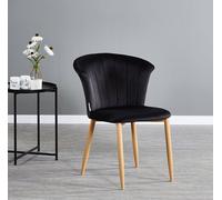 Life Interiors Single Elsa Velvet Dining Chair With Wooden Legs, Curved Back & Comfortable Seating In Black Black One Size