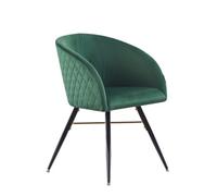 Life Interiors Single Green Vittorio Velvet Dining Chair With Black Metal Legs, Quilted Design Modern Accent Chair
