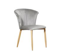 Life Interiors Single Grey Elsa Velvet Dining Chair With Wooden Legs, Curved Back & Comfortable Seating