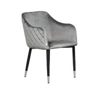 Life Interiors Single Grey Verona Velvet Dining Chair With Quilted Back & Black Legs - Modern Accent Chair With Silver Foot Tips