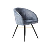 Life Interiors Single Grey Vittorio Velvet Dining Chair With Black Metal Legs, Quilted Design Modern Accent Chair