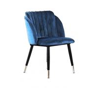 Life Interiors Single Milano Velvet Dining Chair With Stylish Ribbed Back Design, Black Metal Legs With Silver Tips In Blue Blue One Size