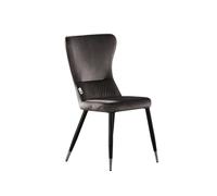 Life Interiors Single New York Modern Velvet Dining Chair With High Back, Black Metal Legs, And Chrome Tips In Dark Grey Dark Grey