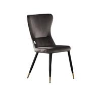 Life Interiors Single New York Modern Velvet Dining Chair With High Back, Black Metal Legs, And Gold Tips In Dark Grey Dark Grey One Size