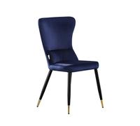 Life Interiors Single New York Modern Velvet Dining Chair With High Back, Black Metal Legs, And Gold Tips In Blue Blue One Size
