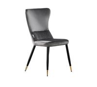 Life Interiors Single New York Modern Velvet Dining Chair With High Back, Black Metal Legs, And Gold Tips In Grey Grey One Size