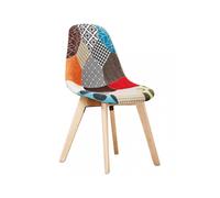 Life Interiors Single Patchwork Fabric Dining Chair with Wooden Legs, Mid-Century Modern Accent Chair Life Interiors Multicolor