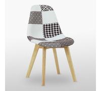 Life Interiors Single Patchwork Fabric Dining Chairs Upholstered Dining Room Chair, Black/white