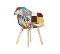 Life Interiors Single Patchwork Fabric Upholstered Accent Chair With Wooden Legs, Mid-Century Modern Armchair Multi
