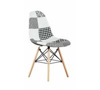 Life Interiors Single Patchwork Modern Dining Chair With Wooden Legs & Black Metal Wire Frame Multi