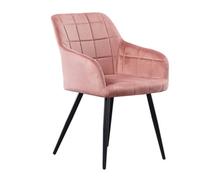 Life Interiors Single Pink Camden Modern Velvet Dining Chair With Armrests, Quilted Design & Black Metal Legs