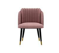 Life Interiors Single Pink Milano Velvet Dining Chair With Stylish Ribbed Back Design, Black Metal Legs With Gold Tips