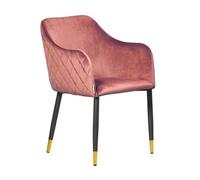 Life Interiors Single Pink Verona Velvet Dining Chair With Quilted Back & Black Legs - Modern Accent Chair With Gold Foot Tips