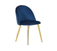 Life Interiors Single Royal Blue Lucia Ergonomic Velvet Dining Chair With Gold Metal Legs, Modern Upholstered Accent Chair