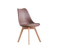 Single Scandinavian Dining Chair with Leather Cushions Solid Wood Legs Life Interiors Brown One Size