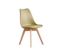 Life Interiors Single Scandinavian Dining Chair With Leather Cushions Solid Wood Legs In Green Green