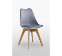 Life Interiors Single Scandinavian Dining Chair With Leather Cushions Solid Wood Legs In Grey Grey