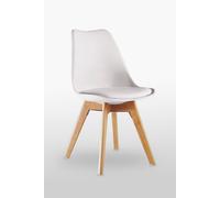Life Interiors Single Scandinavian Dining Chair With Leather Cushions Solid Wood Legs In White White One Size