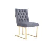 Life Interiors Single Siena Luxury Tufted Velvet Dining Chair with Gold Frame in Grey Life Interiors Grey