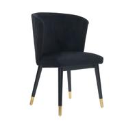 Life Interiors Single Sofina Modern Velvet Dining Chair with Tufted Back - Wooden Frame & Gold-Tipped Rubberwood Legs - Velvet - Black - Modern