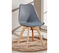 Life Interiors Single 'Tulip Dining Chair' Leather Padded Seat Solid Wood Legs in Grey Life Interiors Grey