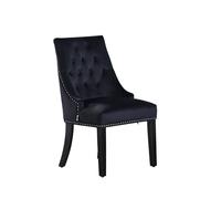Life Interiors Single Velvet Dining Chair Ergonomic Scoop Knockerback & Button Tufted Wood Legs In Black Black One Size