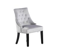 Life Interiors Single Velvet Dining Chair Ergonomic Scoop Knockerback & Button Tufted Wood Legs In Light Grey Light Grey One Size