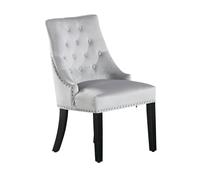 Life Interiors Single Velvet Dining Chair Ergonomic Scoop Knockerback & Button Tufted Wood Legs - Velvet - Light Grey - Windsor Back