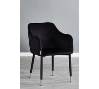 Life Interiors Single Verona Velvet Dining Chair With Quilted Back & Black Legs - Modern Accent Chair With Silver Foot Caps Black One Size