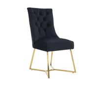 Life Interiors Sinlge Ambra Modern Velvet Dining Chairs with Gold Legs & Ring Handle - Tufted Back, Plush Foam Seat, Luxury Accent Chair - Velvet - Black - Modern