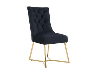 Life Interiors Sinlge Ambra Modern Velvet Dining Chairs with Gold Legs & Ring Handle - Tufted Back, Plush Foam Seat, Luxury Accent Chair - Velvet - Black - Modern