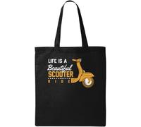 Life Is A Beautiful Scooter Ride Orange Graphic Natural Ecological Cotton Tote Bag Black