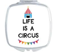 Life Is A Circus Statement [CIRCJS] folding compact pocket mirror - silver squared shape
