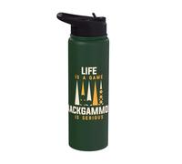 Life is A Game Backgammon is Serious Board Game Apparel Stainless Steel Insulated Water Bottle