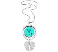 Life Is a Inspirational Quote Sayings Pendant Angel Wings Rotating Necklace Jewelry