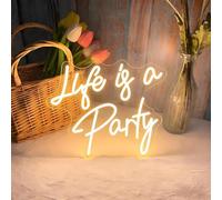 Life is a Party Neon Sign, Warm White Neon Signs for Wall Decor, LED Dimmable Light Up Signs USB Powered for Bedroom Living Room Home Bar Birthday Wedding Party Game Room