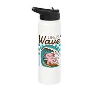 Life is A Wave Funny Surfing Axolotl Retro Beach Stainless Steel Insulated Water Bottle
