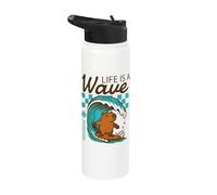 Life is A Wave Funny Surfing Capybara Retro Summer Stainless Steel Insulated Water Bottle