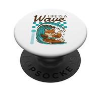 Life Is A Wave Funny Surfing Fox Retro Summer Beach PopSockets Adhesive PopGrip
