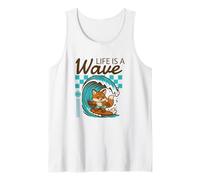 Life is A Wave Funny Surfing Fox Retro Summer Beach Tank Top