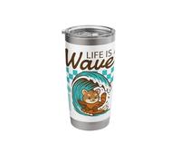 Life is A Wave Funny Surfing Possum Retro Beach Stainless Steel Insulated Tumbler