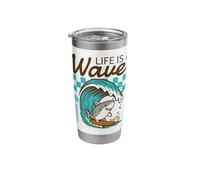 Life is A Wave Funny Surfing Shark Retro Beach Stainless Steel Insulated Tumbler